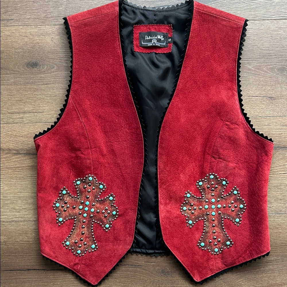 Red Suede Studded Cross Vest by Patricia Wolf !! Small